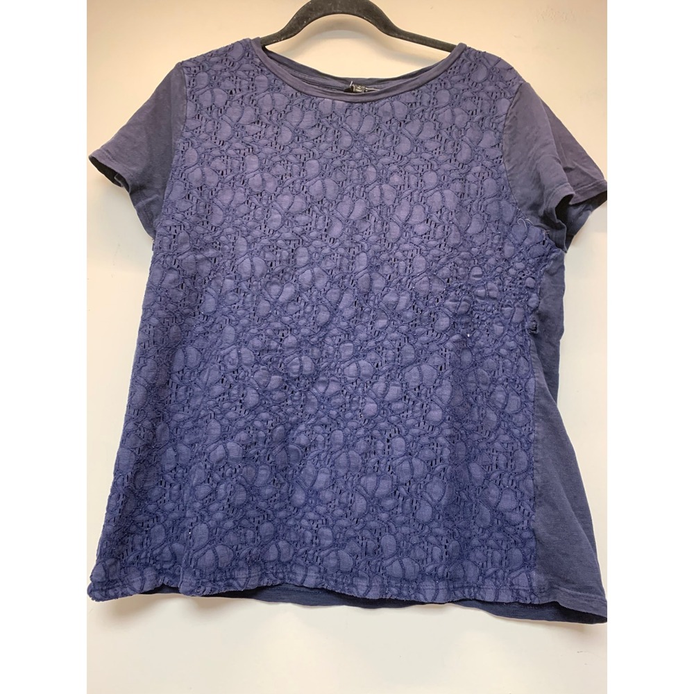 Talbots Lace Front T-Shirt Womens XL Navy Blue Excellent Short Sleeve Cotton Tee